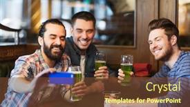  Presentation with green technology - Beautiful slide deck featuring st patricks day leisure and technology concept - happy male friends drinking green beer and taking selfie with smartphone at bar or pub backdrop and a tawny brown colored foreground