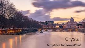  Presentation with vatican - Presentation design with st peter's cathedral and tiber river with high water at evening with dramatic sunset sky saint peter basilica in vatican city with saint angelo bridge in rome italy background and a coral colored foreground