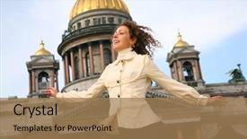  Presentation with russia - Beautiful theme featuring st petersburg russia - girl against the isaakievsky cathedral backdrop and a coral colored foreground