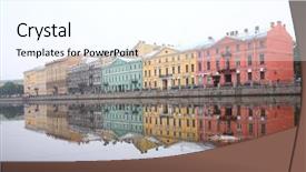  Presentation with russia - Colorful theme enhanced with st petersburg russia - houses on quay backdrop and a cool aqua colored foreground