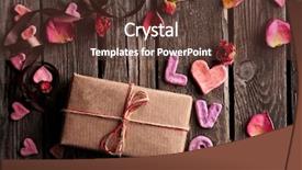  Presentation with gift ribbon - PPT theme with st valentin - word love with gift box background and a tawny brown colored foreground