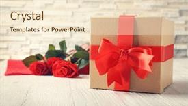  Presentation with valentines day - Cool new presentation theme with st valentines day concept fresh roses and gift box on white wooden table backdrop and a cream colored foreground