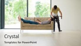  Presentation with videographer - Presentation design featuring stabilisation - young videographer with gimball video background and a soft green colored foreground