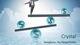  Presentation with financial - Audience pleasing PPT layouts consisting of stability - businessman balancing in financial dollar backdrop and a light blue colored foreground