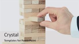  Presentation with blocks - PPT theme featuring stability - tower from wooden blocks background and a mint green colored foreground