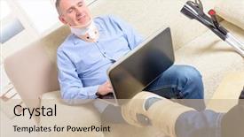  Presentation with knee - Theme consisting of stability medicine - man with leg in neck background and a soft green colored foreground