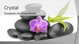  Presentation with spirituality zen meditation stone - Presentation design enhanced with stability medicine - zen basalt stones orchid background and a white colored foreground
