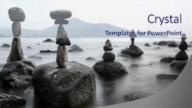  Presentation with stone balance - Slide set having pretty brunette wearing fitness outfit on dark black background background and a dark gray colored foreground