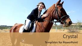  Presentation with horse riding - Presentation theme consisting of stable strong - beautiful girl riding a horse background and a yellow colored foreground