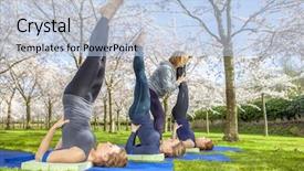  Presentation with helping women - Slides enhanced with stable strong - yoga instructor helping young women background and a light blue colored foreground