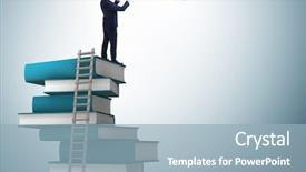  Presentation with financial planning - Amazing PPT theme having stack books - businessman in financial planning business backdrop and a light blue colored foreground