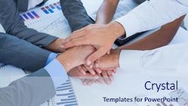  Presentation with job - Colorful presentation design enhanced with business team celebrating a good backdrop and a sky blue colored foreground