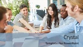  Presentation with motivation - Slides enhanced with stack hands together for motivation background and a light blue colored foreground