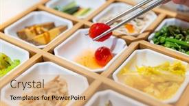  Presentation with chinese restaurant - Slide set having stack-of-appetizer-in-chinese background and a coral colored foreground