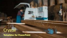  Presentation with woodworking - PPT theme featuring stack-of-boards-carpenter background and a tawny brown colored foreground
