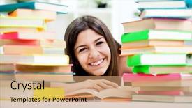 Presentation with teenage girl - Amazing slide set having smiling teenage girl between stack backdrop and a coral colored foreground