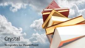  Presentation with stack - Presentation featuring stack of books against blue background and a light gray colored foreground