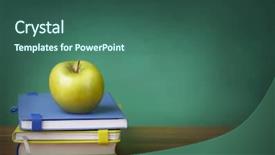  Presentation with green apple - PPT theme with stack of books and green background and a ocean colored foreground