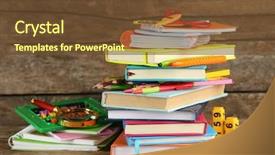  Presentation with stack books - Presentation with stack of books and stationery background and a tawny brown colored foreground