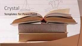  Presentation with vector - Amazing PPT theme having stack of books and vector icons with light background backdrop and a soft green colored foreground