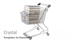  Presentation with tan book stack stacks of books - Slide deck featuring stack-of-books-in-shopping background and a white colored foreground