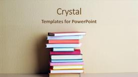  Presentation with tan book stack stacks of books - Amazing slide deck having stack of books on shelf backdrop and a soft green colored foreground