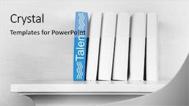  Presentation with stack books - Presentation design enhanced with stack of books on shelf on wall background background and a light gray colored foreground