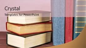  Presentation with stack books - Cool new presentation theme with stack of books on wooden backdrop and a  colored foreground