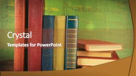  Presentation with tan book stack stacks of books - Cool new PPT theme with stack of books on wooden backdrop and a tawny brown colored foreground