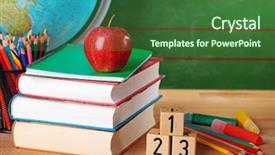  Presentation with red globe - Amazing slides having stack of books red apple backdrop and a forest green colored foreground