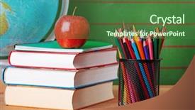  Presentation with red globe - Colorful PPT layouts enhanced with stack of books red apple backdrop and a forest green colored foreground