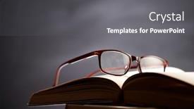  Presentation with stack books - Cool new PPT layouts with stack-of-books-with-eyeglasses backdrop and a gray colored foreground