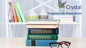  Presentation with stack books - Presentation theme featuring stack of books with glasses background and a sky blue colored foreground