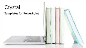  Presentation with stack books - PPT theme enhanced with stack of books with laptop background and a white colored foreground