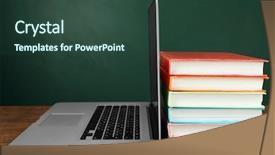  Presentation with stack books - Slide set enhanced with stack of books with laptop background and a tawny brown colored foreground
