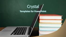  Presentation with stack books - Amazing presentation theme having laptop on table in classroom backdrop and a ocean colored foreground