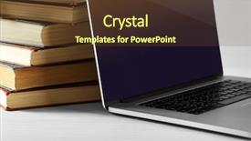  Presentation with stack books - Slide deck enhanced with stack of books with laptop background and a tawny brown colored foreground