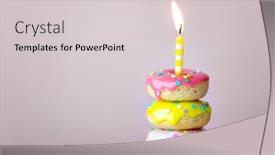  Presentation with donuts - Colorful presentation theme enhanced with stack-of-brightly-colored-birthday backdrop and a light gray colored foreground