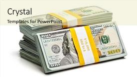  Presentation with business profit - PPT theme enhanced with stack of bundles of 100 background and a soft green colored foreground