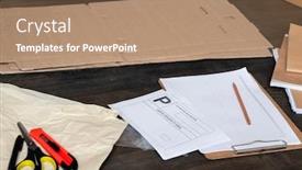  Presentation with paper cutting - PPT theme with stack-of-cardboards-clipboard background and a coral colored foreground