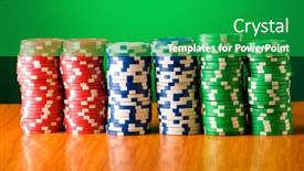 Presentation with casino - Presentation featuring stack of casino chips against gradient background background and a shamrock green colored foreground