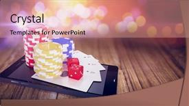  Presentation with playing cards - Amazing PPT theme having stack of casino token backdrop and a coral colored foreground