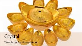  Presentation with white gold - Beautiful slide set featuring stack of chinese gold ingots backdrop and a gold colored foreground