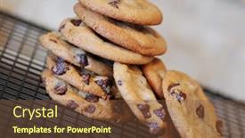  Presentation with chocolate chip cookies - Audience pleasing PPT theme consisting of stack-of-chocolate-chip-cookies backdrop and a tawny brown colored foreground