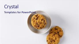  Presentation with chocolate chip cookies - Cool new slide set with stack of chocolate chip cookies backdrop and a sky blue colored foreground