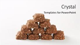  Presentation with chocolate nuts - Amazing PPT theme having stack of chocolate truffles with nuts on white background backdrop and a white colored foreground