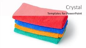  Presentation with cleaning detergents - Audience pleasing PPT theme consisting of stack-of-cleaning-rags backdrop and a pink colored foreground