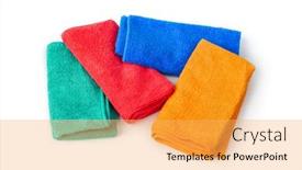  Presentation with stack - Beautiful presentation design featuring stack-of-cleaning-rags backdrop and a yellow colored foreground