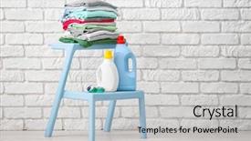  Presentation with laundry - Beautiful presentation design featuring stack of clothes and laundry backdrop and a light gray colored foreground