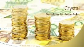  Presentation with stack of newspapers - Amazing PPT theme having stack of coins falling curve backdrop and a cream colored foreground